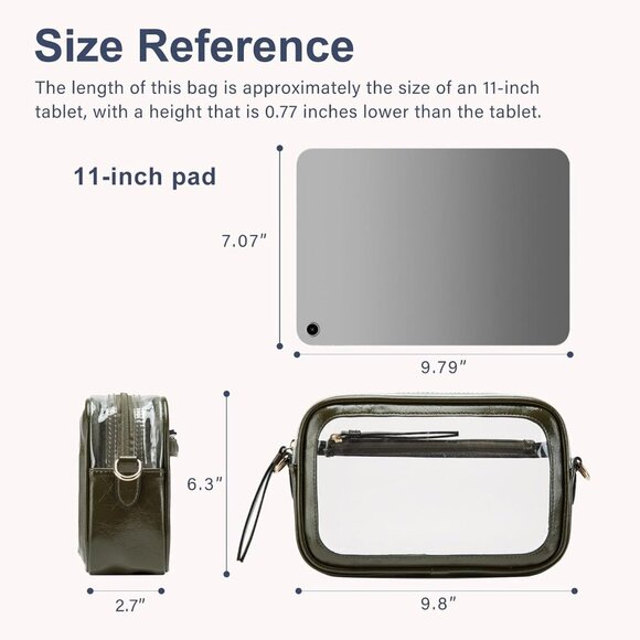 Stylish Clear Purse for Stadium Events - 9.8" x 2.7" x 6.3" - Midnight Green - Picture 3 of 7